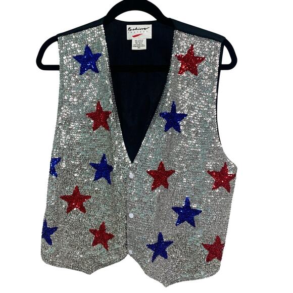 Fashion Fantasy Vintage Sequin Americana USA Western Stars Vest Size Medium - Picture 1 of 4